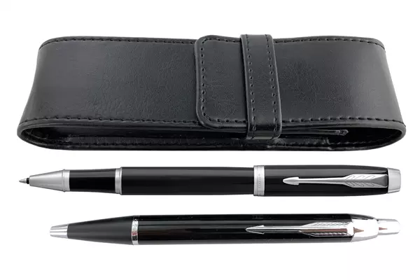 Parker IM Black Lacquer CT Rollerball + Ballpoint + Pen Pouch Set